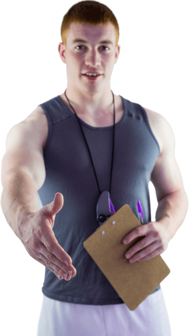 Transparent Friendly Fitness Trainer Greeting Client
