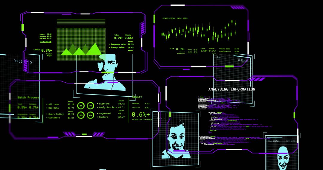 Futuristic Data Streaming Interface with AI Analysis Overlays