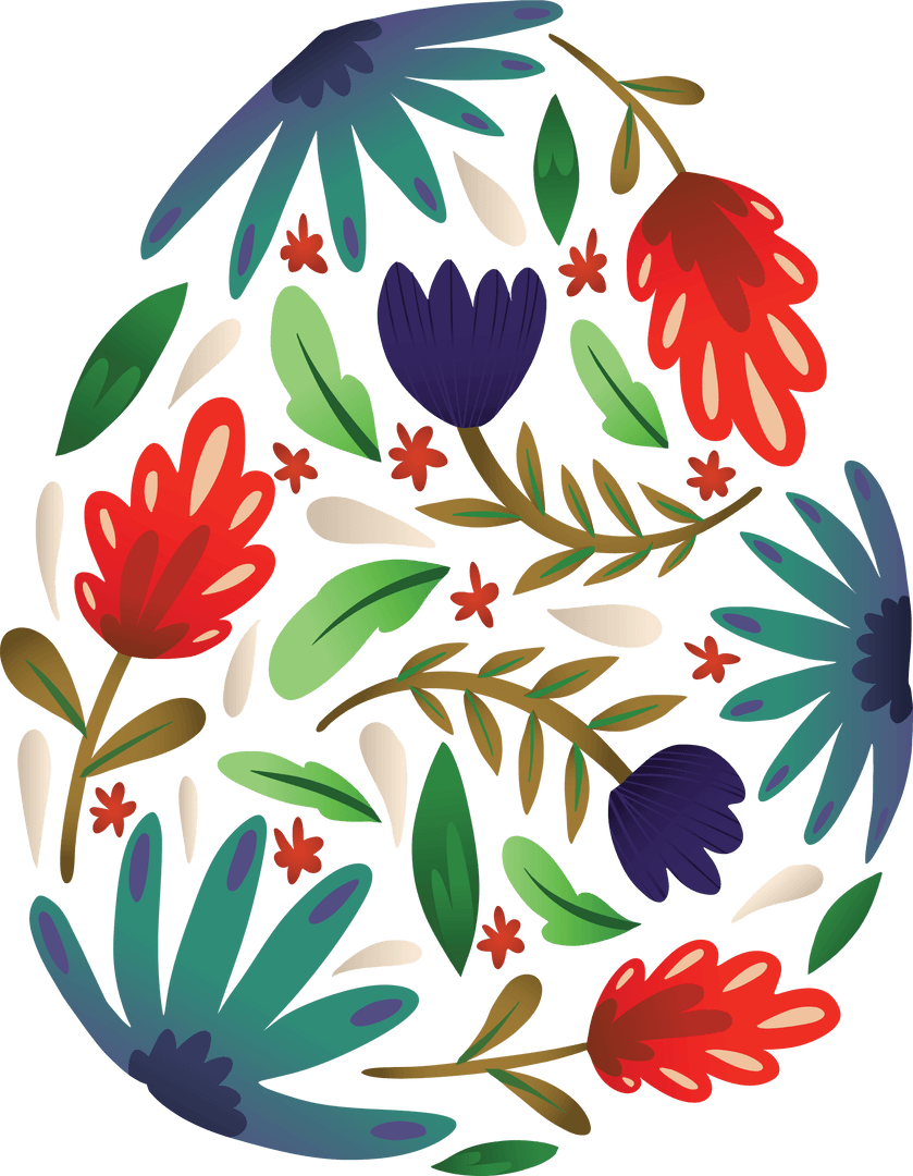 Colorful Floral Design Illustration on Transparent Background