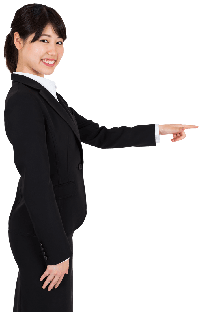 Asian Businesswoman Pointing at Transparent Space