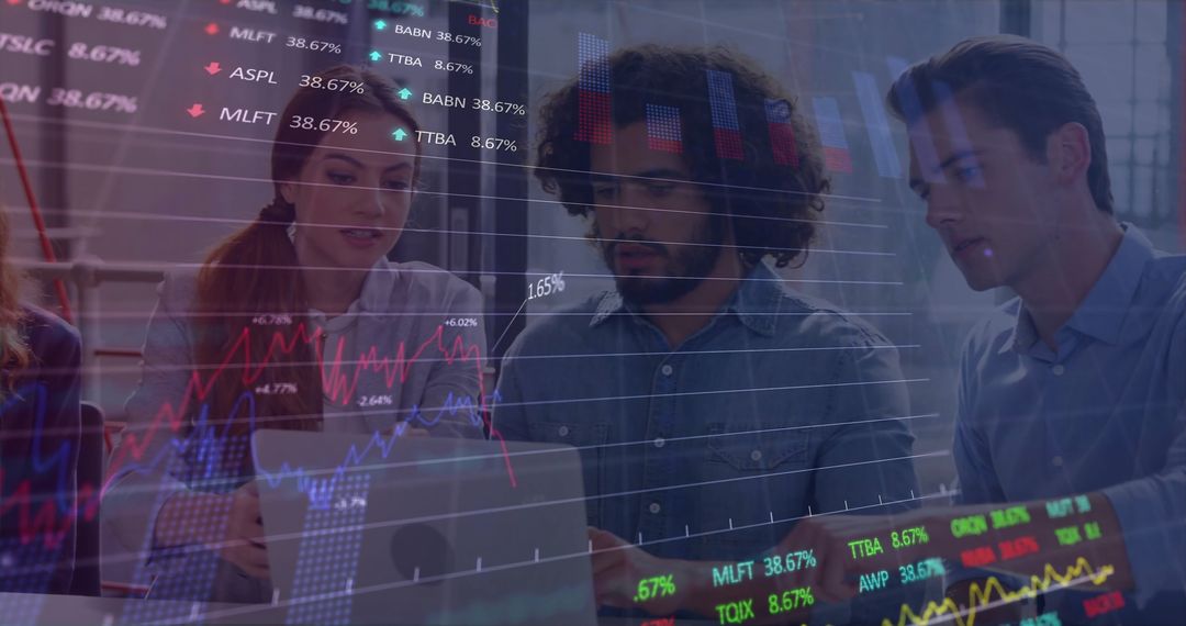 Diverse Team Analyzing Complex Financial Charts in Modern Office