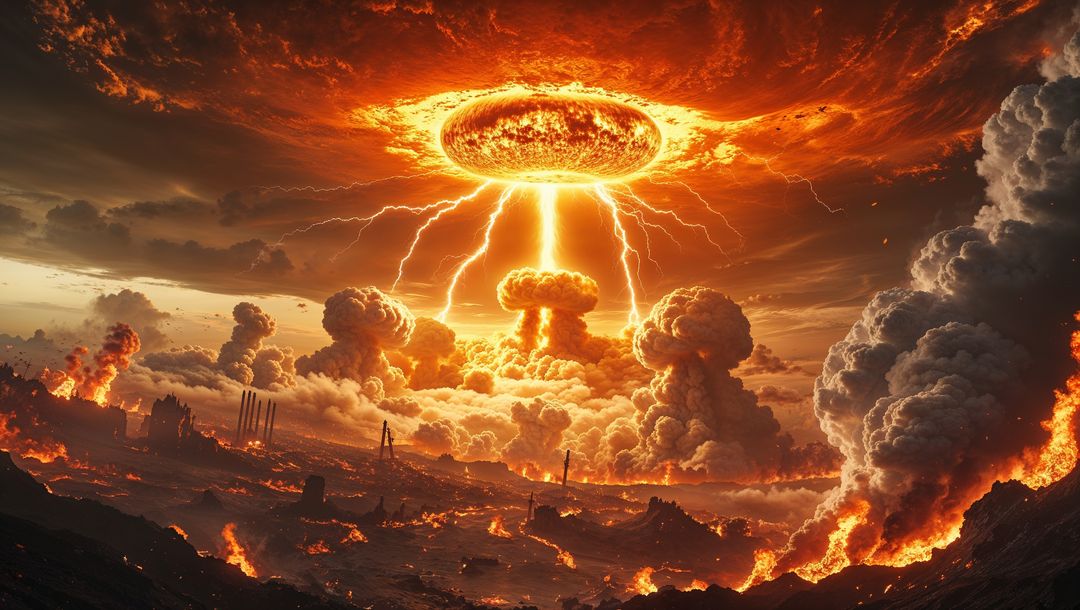 Apocalyptic Fiery Lightning Over Desolate Wasteland