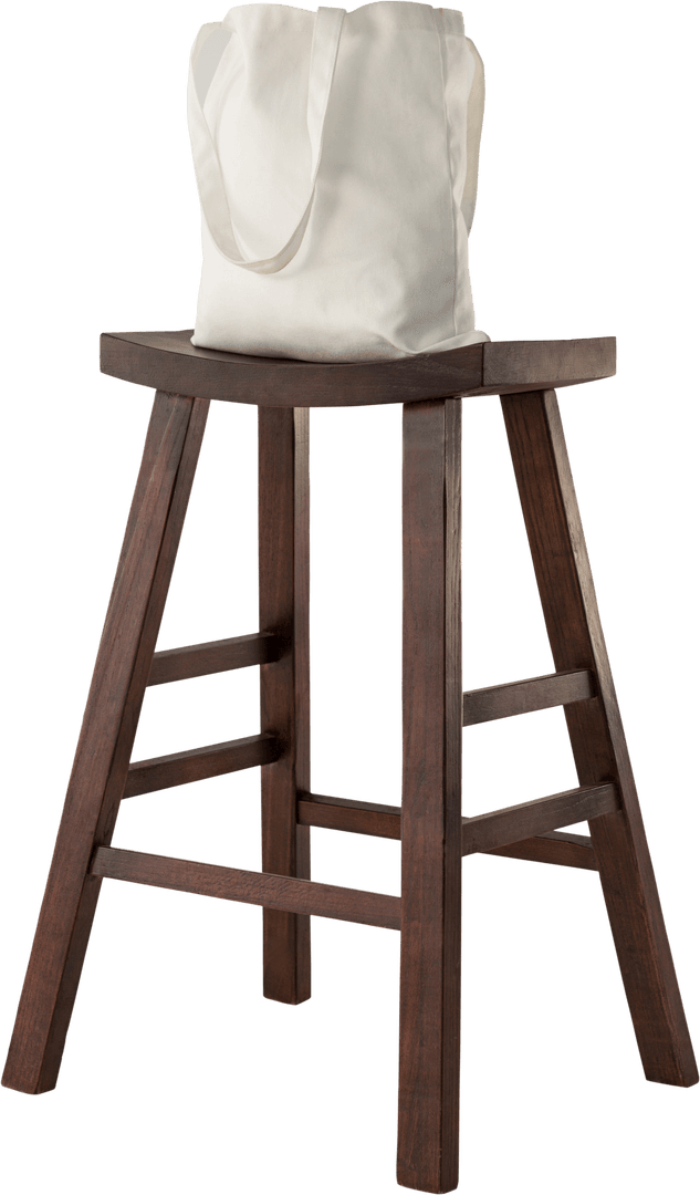 Transparent Background of Linen Bag on Wooden Stool