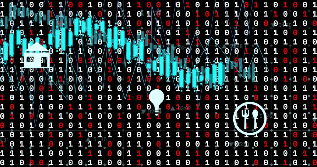 Data Analysis with Digital Binary Overlay and Icon Integration