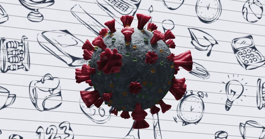 3D COVID-19 Virus Cell Floating over School Illustrations