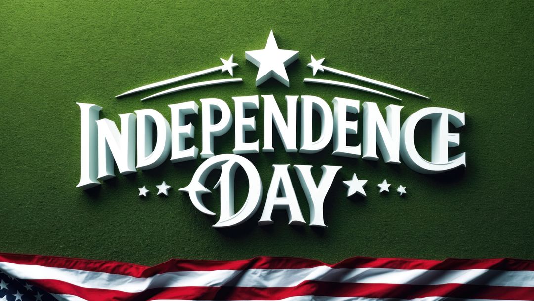 3D Independence Day Lettering on Textured Green Backdrop