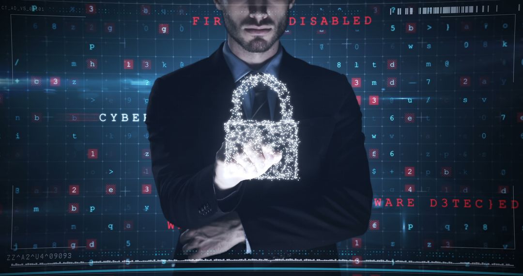 Businessman Holding Digital Lock Representing Cybersecurity and Data Protection