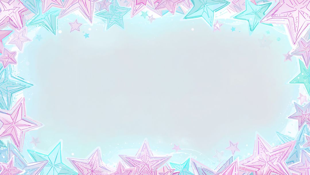 Pastel Star Frame with Sparkling Watercolor Border and Blank Central Panel for Invitations