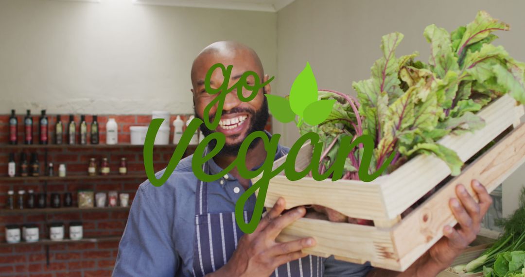 Joyful Man Embracing Vegan Lifestyle with Fresh Produce
