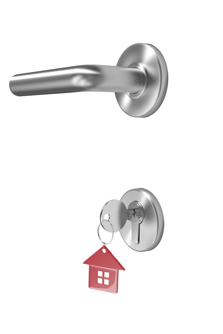 Metallic Doorknob with Lock and Transparent House Key