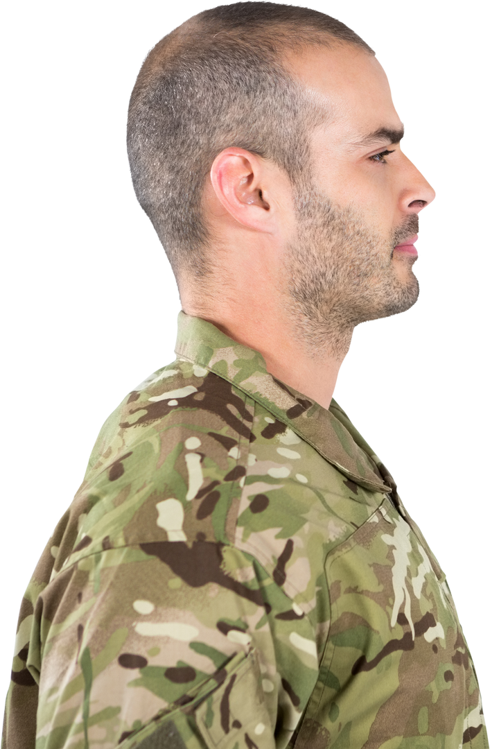 Side View of Confident Soldier in Camouflage Uniform, Transparent Background - Download Free Stock Images Pikwizard.com