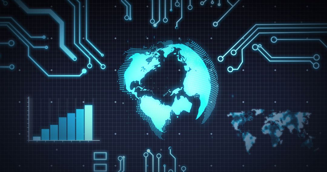 Futuristic Digital Interface with Globe and Data Visualizations