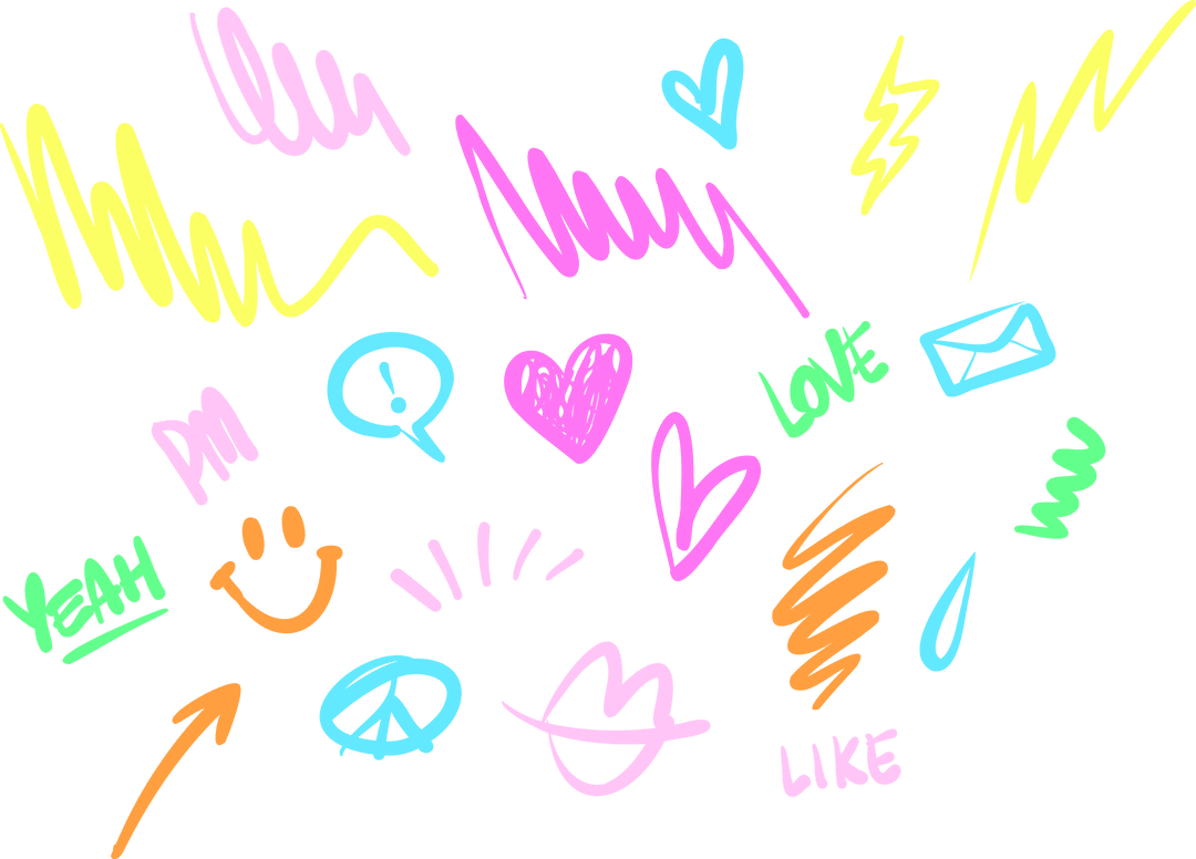 Colorful Pastel Doodles on Transparent Background