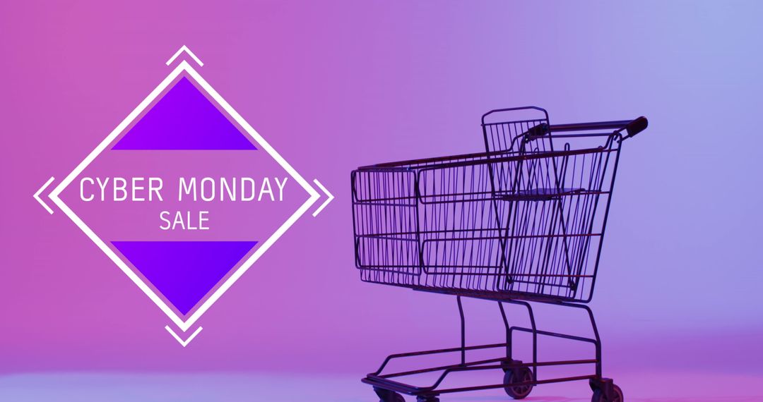 Cyber Monday Sale with Shopping Cart on Gradient Background