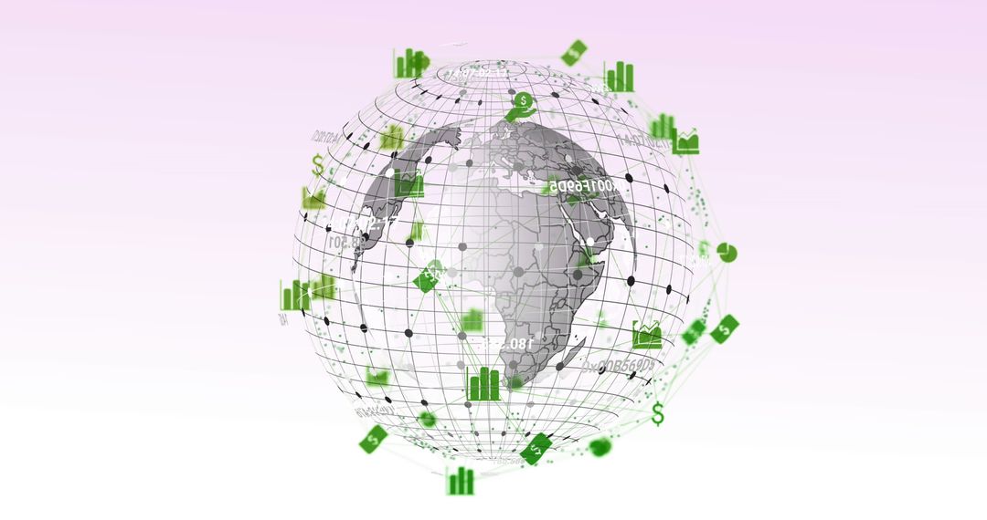 Digital Network Icons Circling Global Mesh Sphere