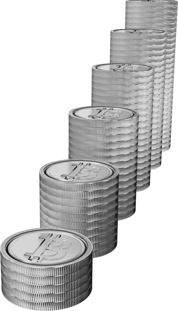 Stack of Silver Bitcoins on Transparent Background