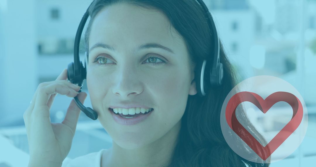 Happy Consultant with Heart Icon Representing Customer Service Commitment