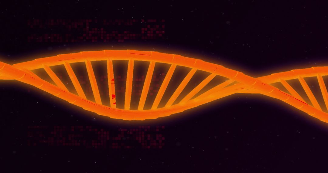 Glowing DNA Strand with Digital Data Connections on Dark Background
