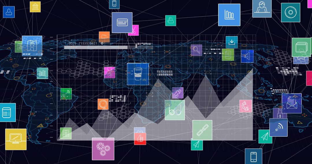 Global Digital Icons Over Data and Map Showing Connectivity