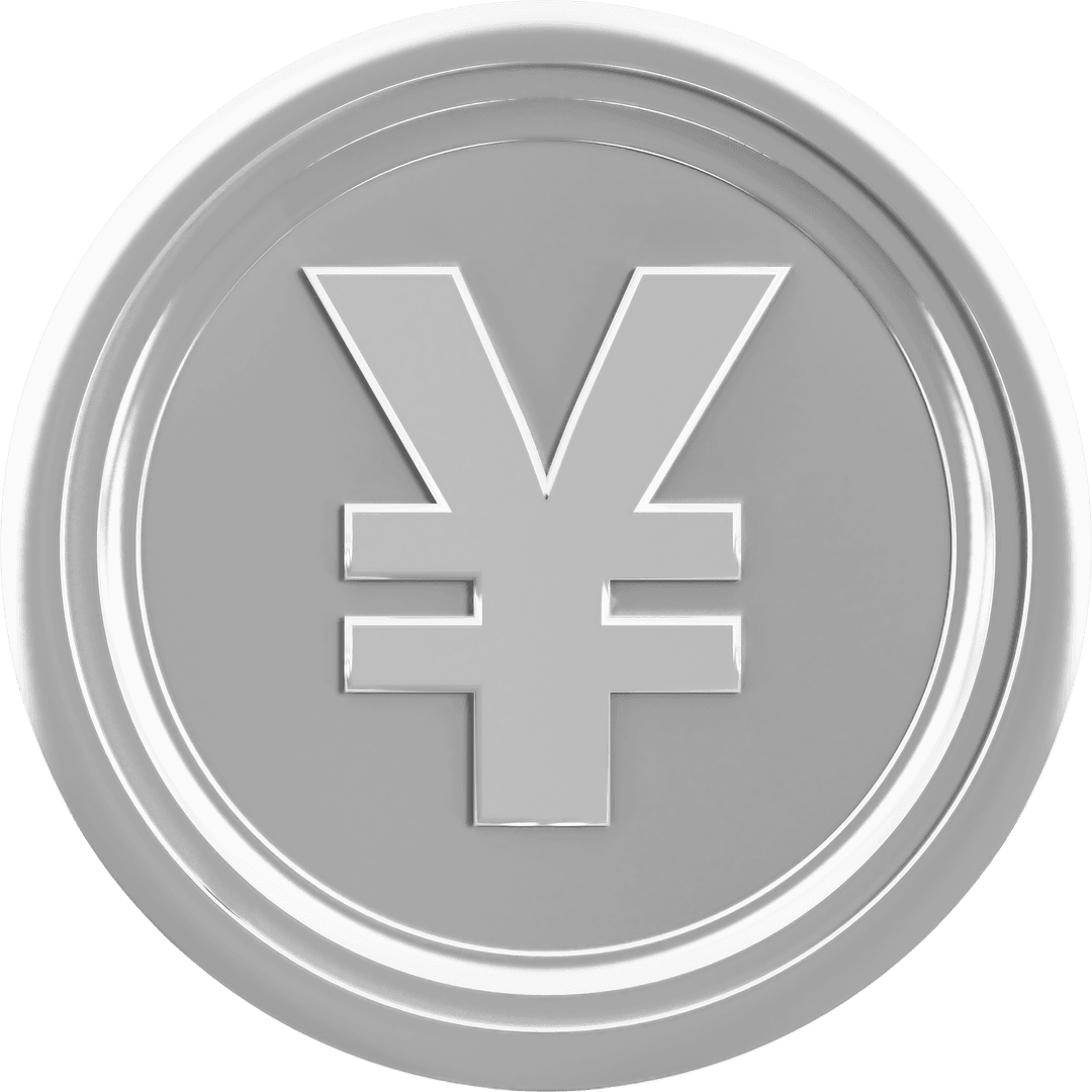 Digital Silver Coin with Yen Symbol on Transparent Background