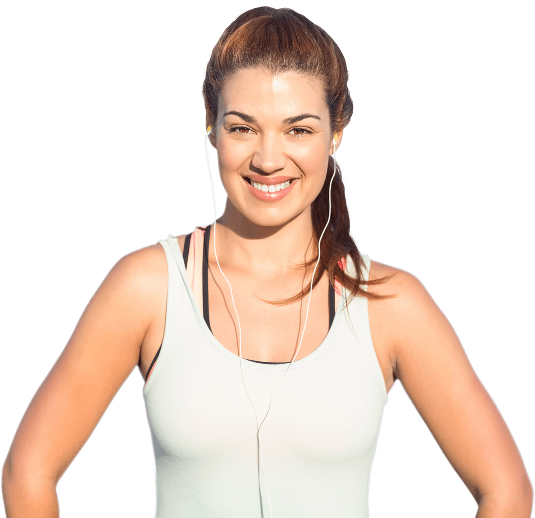 Smiling Caucasian Woman in Sports Attire with Transparent Background