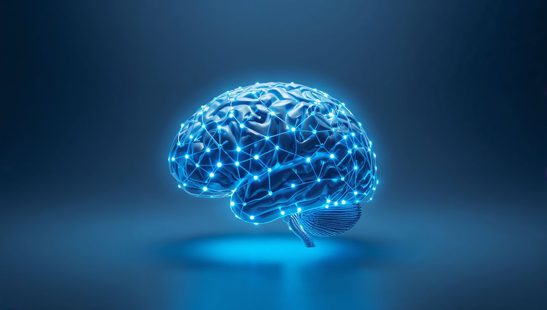 Glowing Digital Brain Model with Neural Network Connections