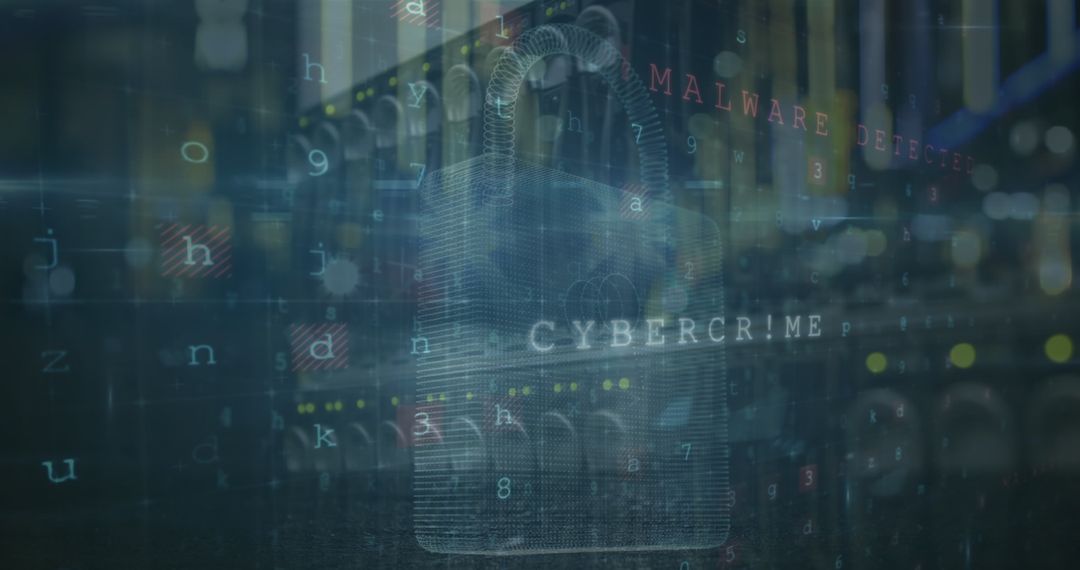 Digital Security Concept with Padlock and Cybercrime Text Overlay