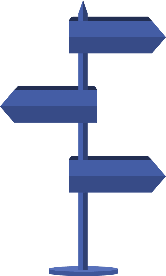 Blue Direction Sign with Arrows on Transparent Background Illustration