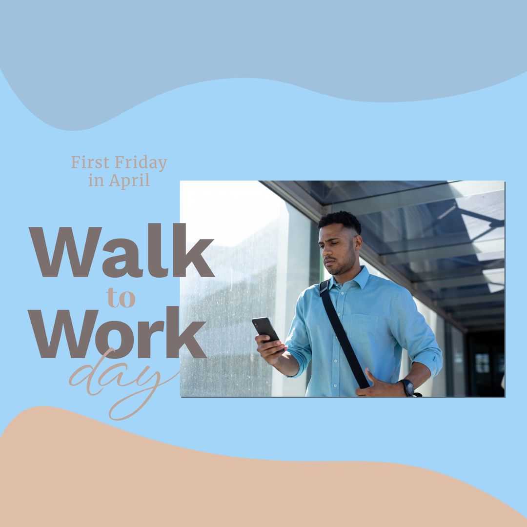Businessman Encouraging Walking to Work with Mobile Device