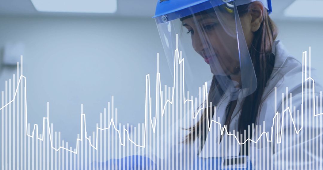 Scientist Analyzing Data in Laboratory with Technology Overlays