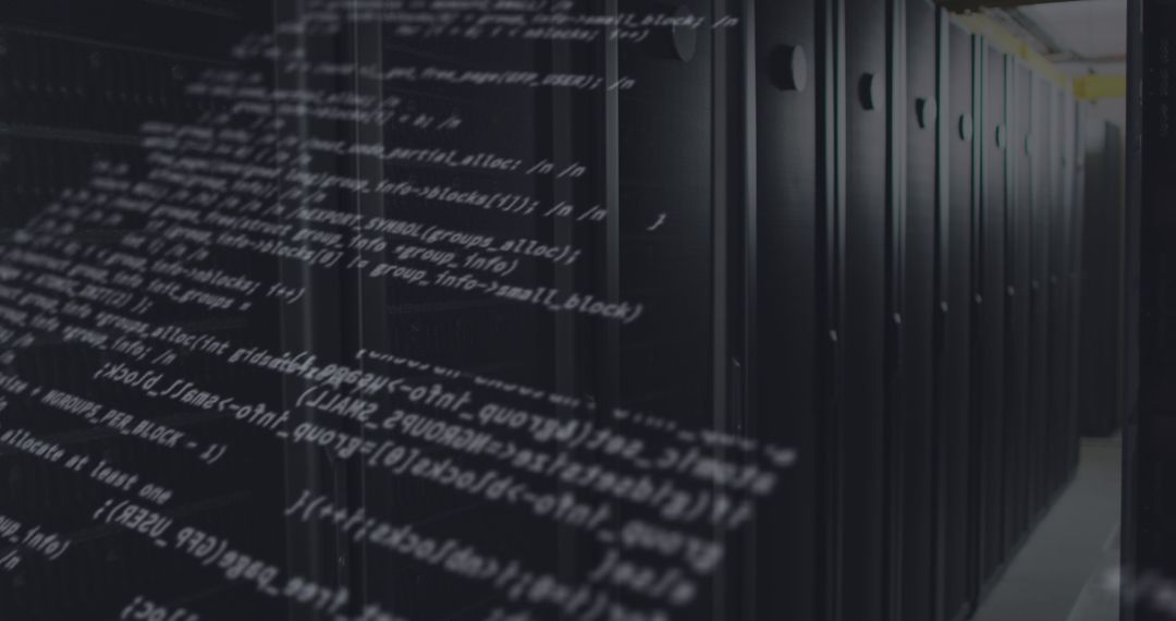 Digital Code Flowing Over Server in Data Center