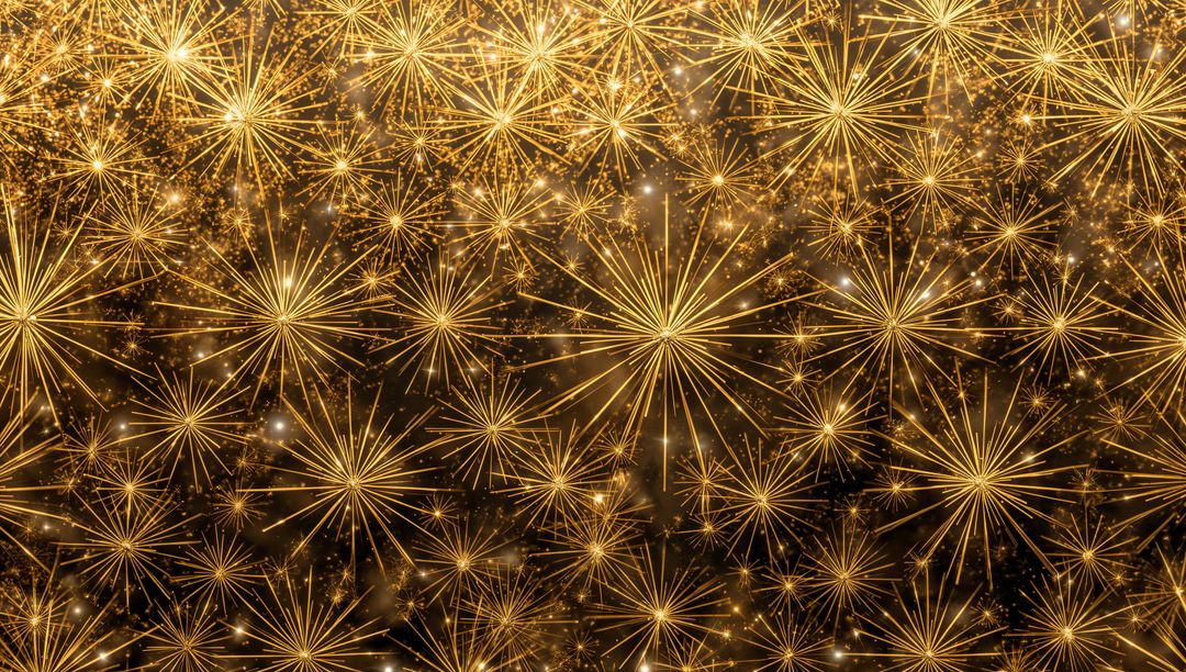 Shimmering Golden Starburst Pattern Lighting Dark Canvas with Sparkling Bokeh