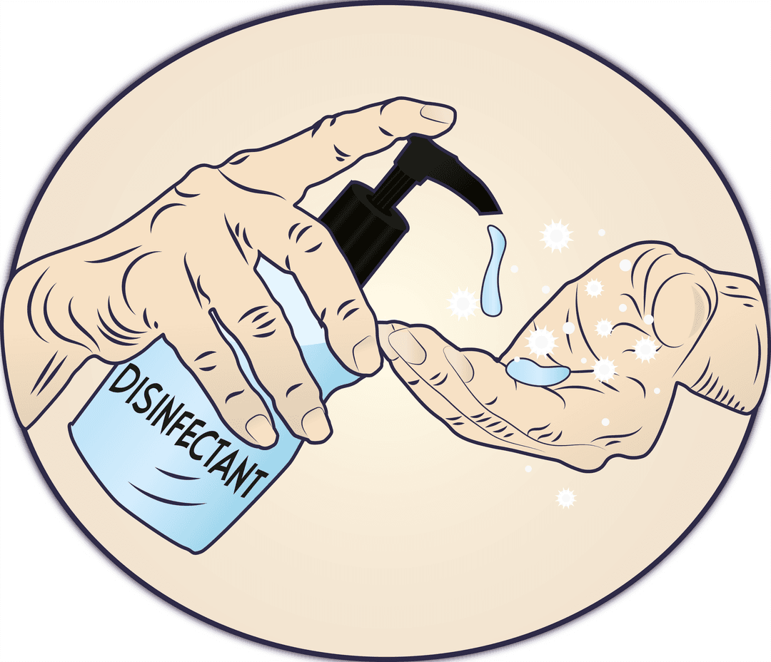 Transparent Vector Illustration of Hands Using Disinfectant Bottle