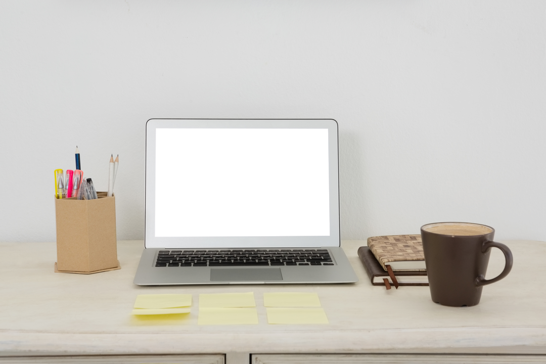 Transparent Desk Organization with Laptop and Office Accessories - Download Free Stock Images Pikwizard.com