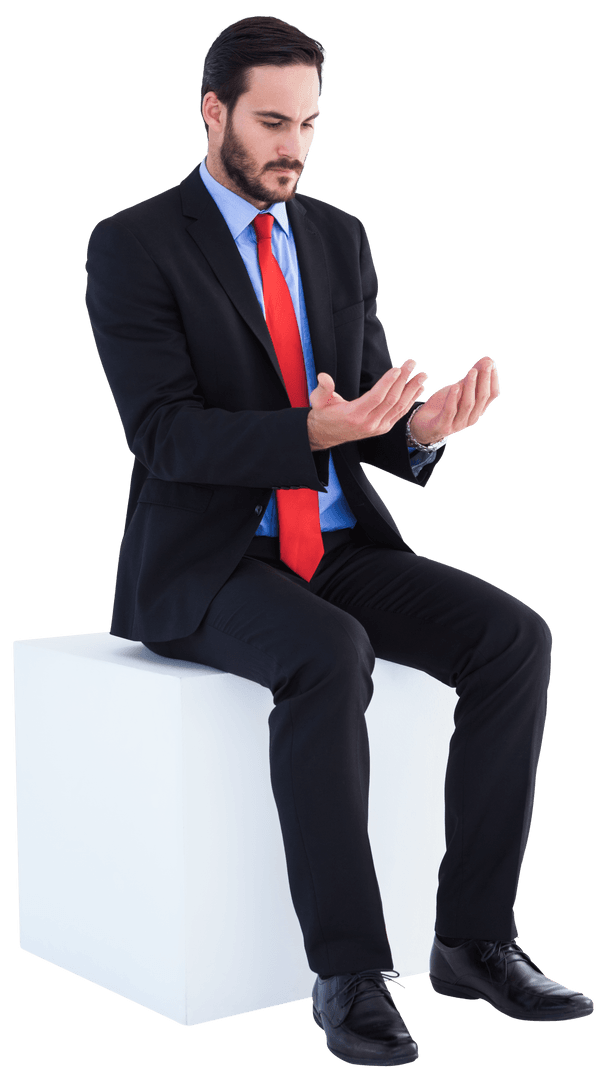Thoughtful Businessman Holding Clasped Hands Transparent