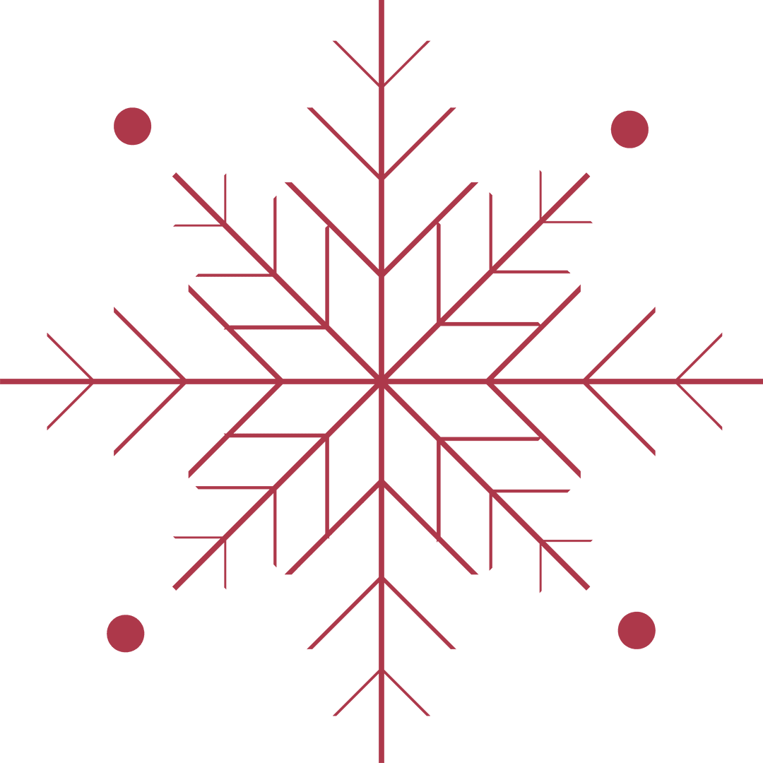 Geometric Red Snowflake with Dots on Transparent Background
