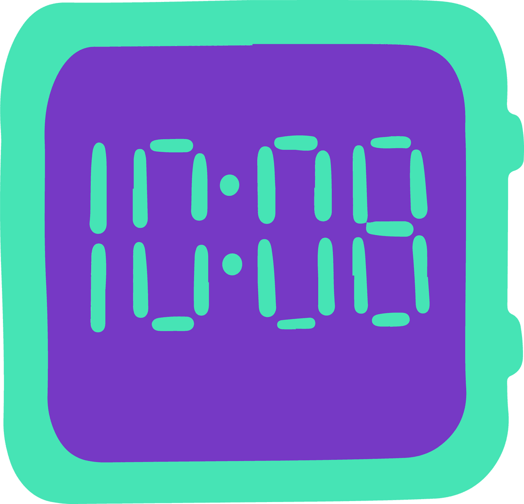 Modern Digital Clock Icon with Pastel Colors on Transparent Background