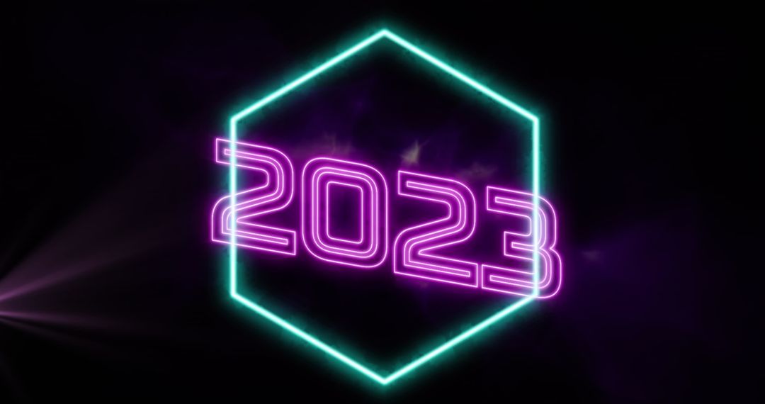 Neon 2023 with Hexagonal Frame for New Year Celebrations