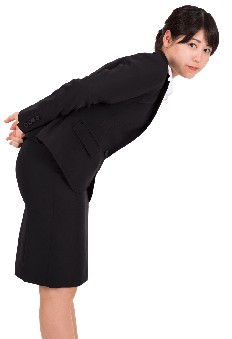 Businesswoman Bending in Black Suit on Transparent Background