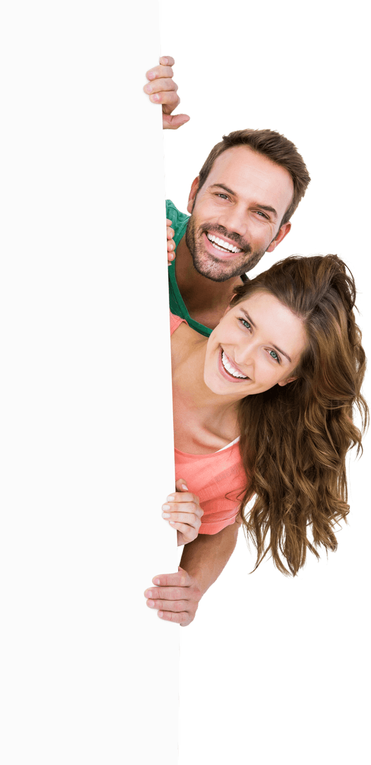 Happy Couple Smiling Behind Transparent Wall Background