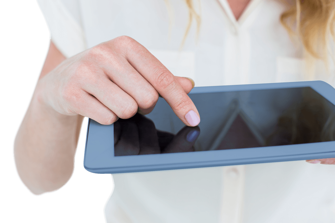 Woman's Hand Using Transparent Background Digital Tablet