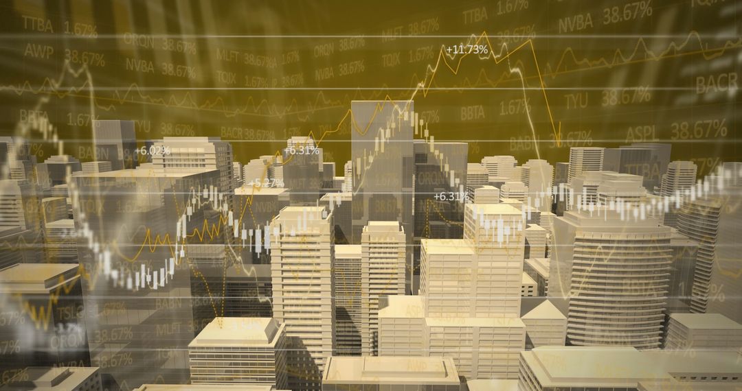 Digital Financial Growth Data Flowing Over Cityscape