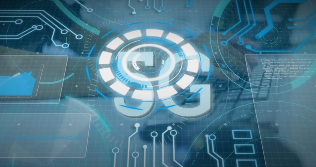 Futuristic 5G Symbol Hologram with Innovative Digital Interface