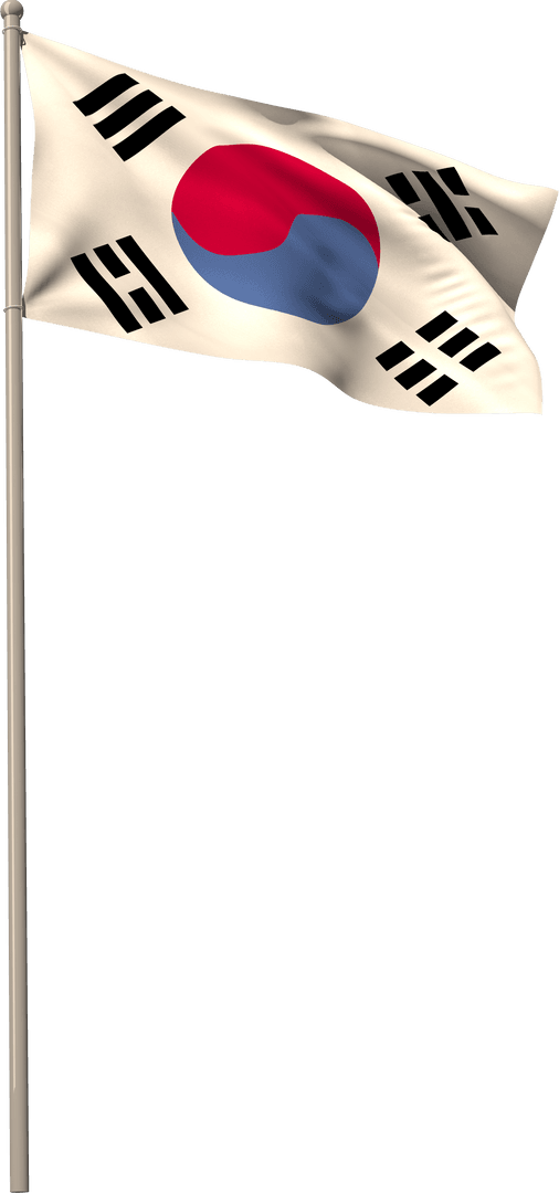 South Korea National Flag Waving on Transparent Background