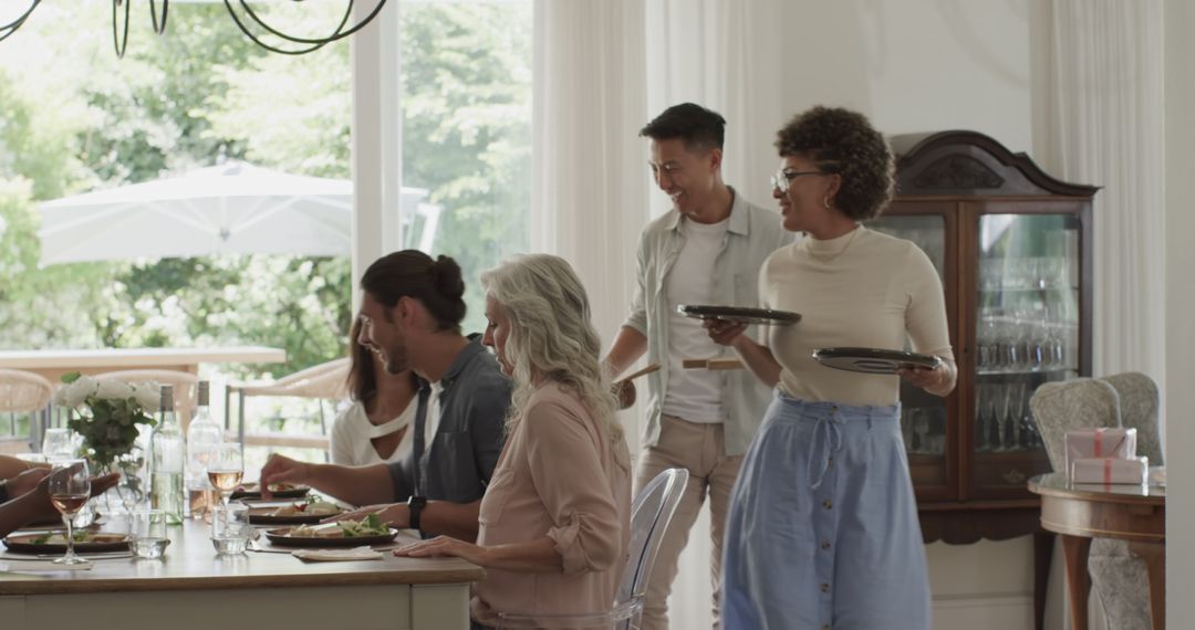 Diverse Group Enjoying Festive Family Meal at Home