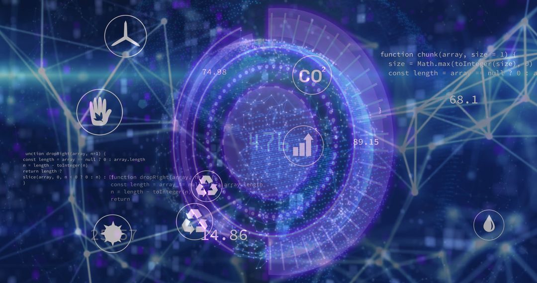 Futuristic Digital Interface with Data and Holographic Icons