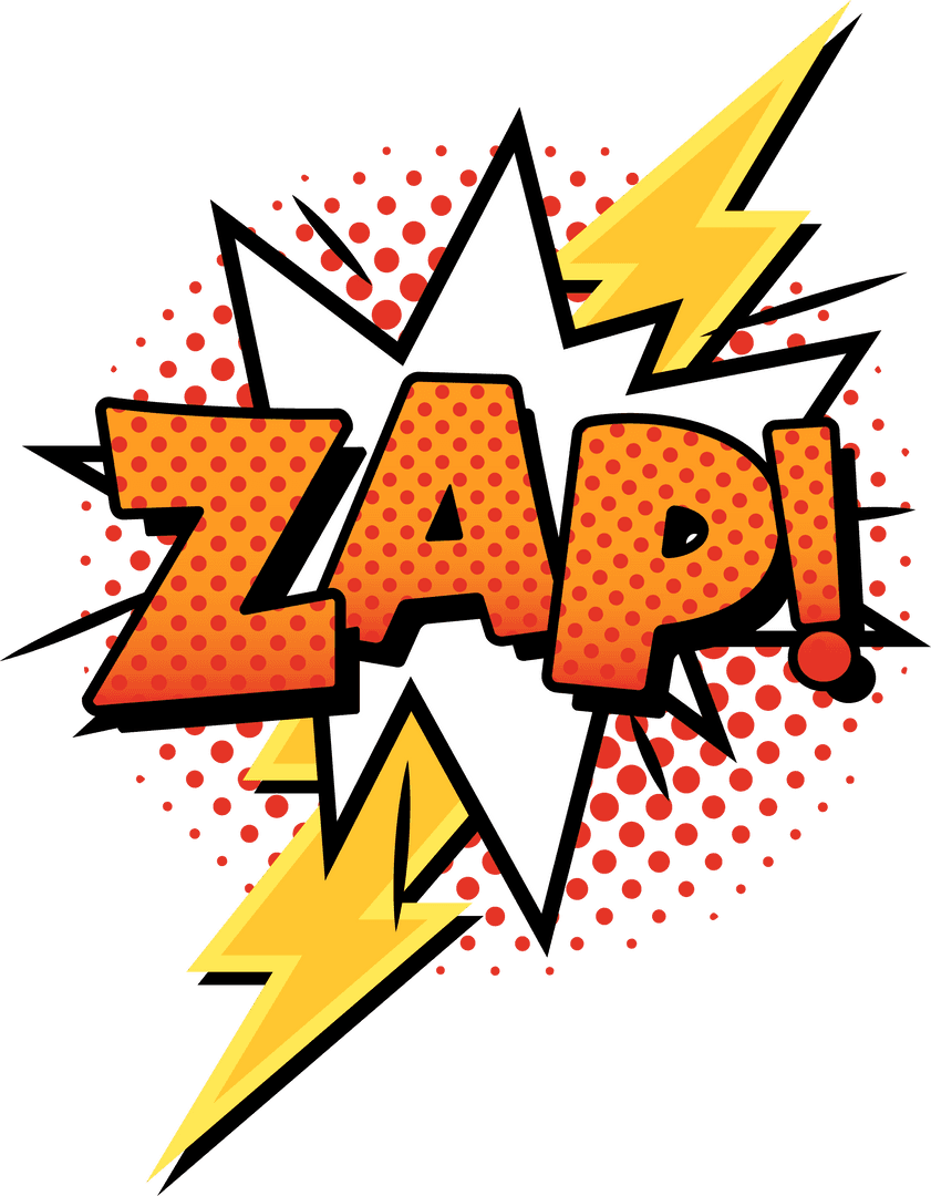 Comic Book Style Splash Text 'ZAP!' with Starburst and Lightning