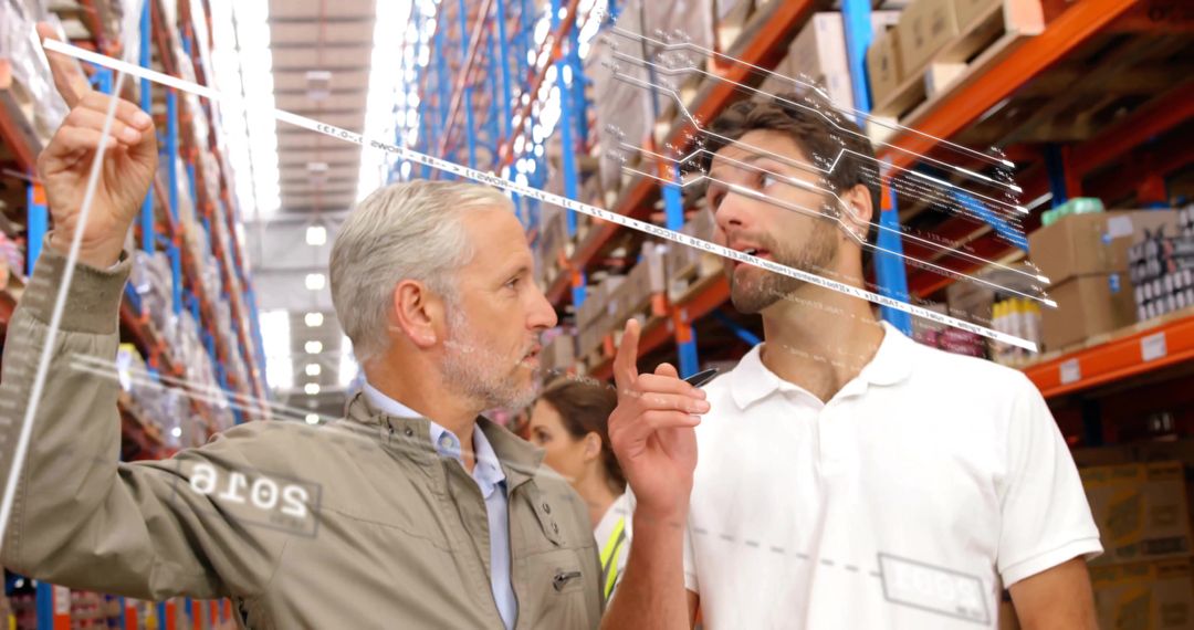 Senior Manager and Engineer Collaborating on Inventory Planning in Warehouse