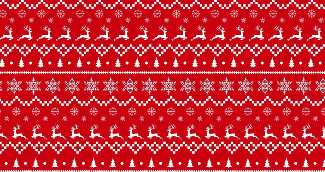 Festive Red Background with Reindeer and Snowflake Pattern