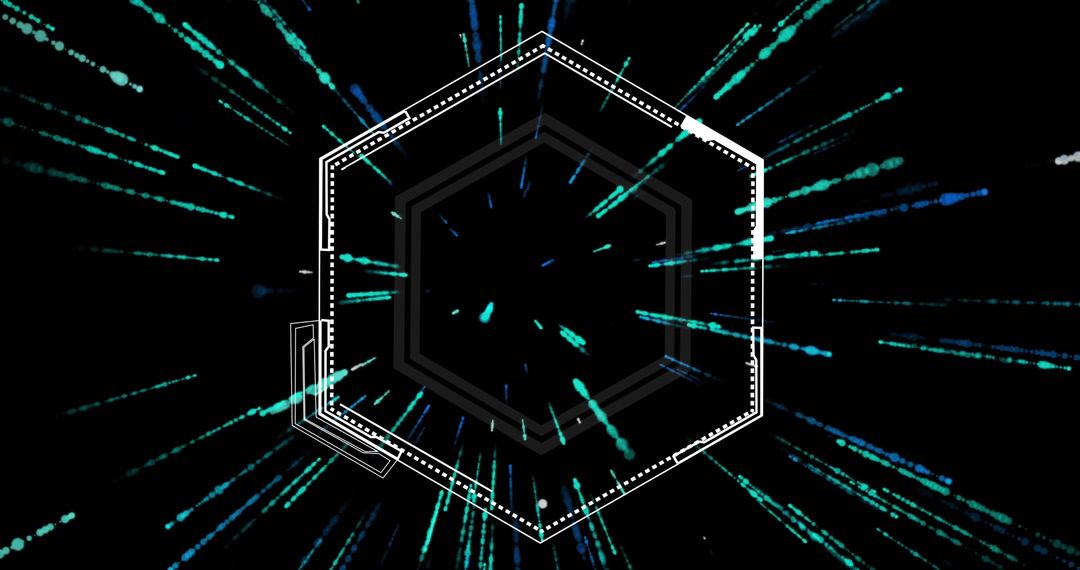 Hexagonal Frame with Neon Light Burst